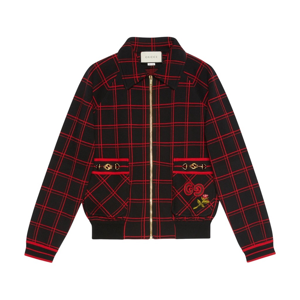 SOLD! Gucci Black and Red Wool Bomber Jacket